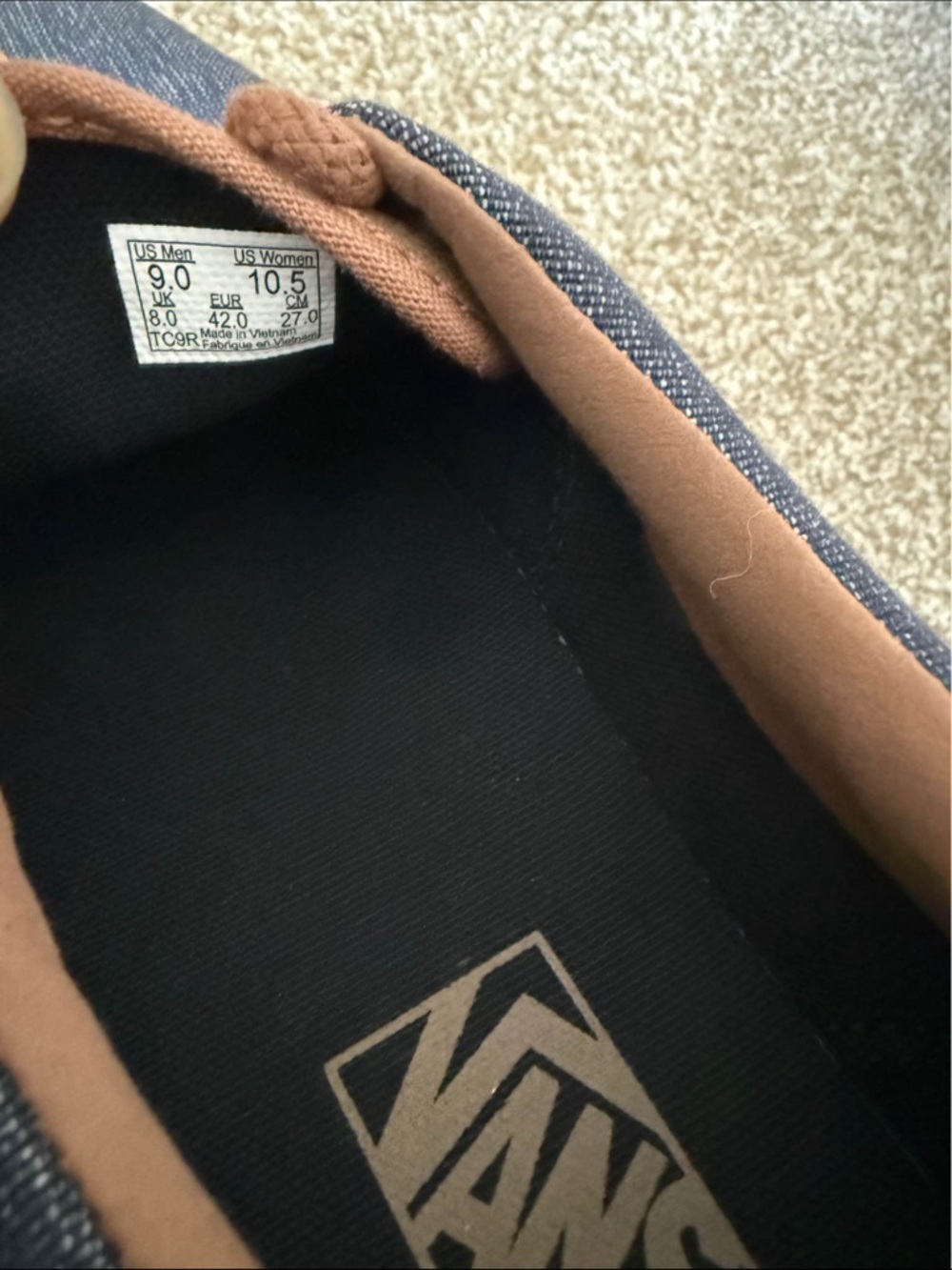 Vans Men’s Navy Canvas Sneakers with Brown Accents - Picture 3 of 3